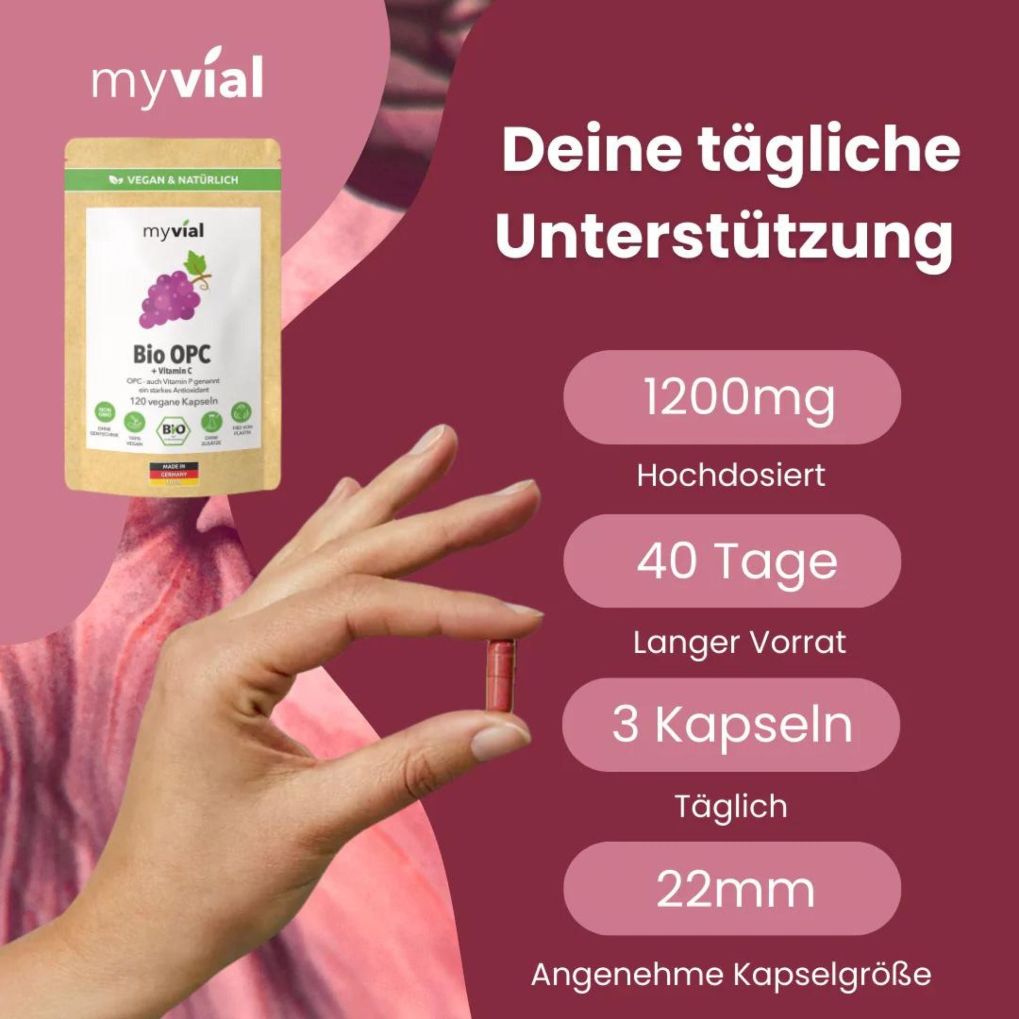 Bio OPC Traubenkernpulver + Vit. C - 120 Kapseln - montcalia.ch